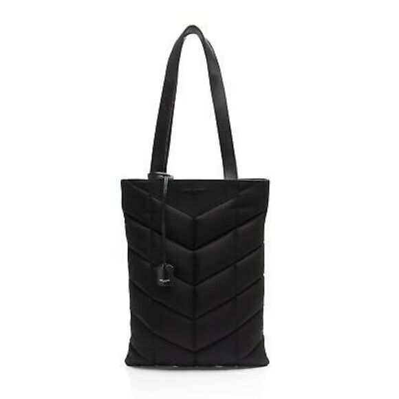 Saint Laurent Quilted Leather Strap Nylon Puffer Tote Shoulder Bag Black OS - Picture 1 of 10